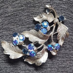 Silver and sapphire vintage leaf brooch